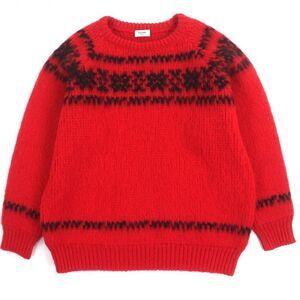 Celine 2a33p1200 100% Wool Crew Neck Pullover Low Gauge Knit Sweater Red XS